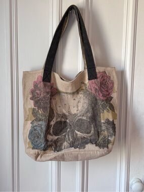 Loungefly Canvas Skull Flowers Canvas Tote Bag
